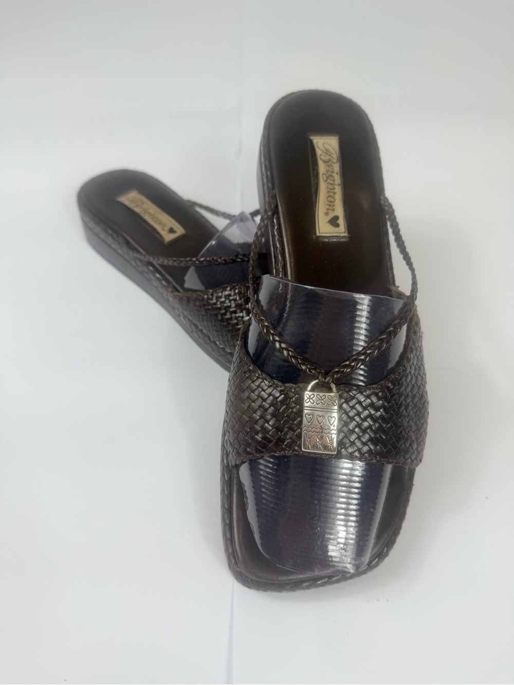 Brighton Dark Brown Woven Slide Mules with Silver Accent Nikki Made In Brazil 9M